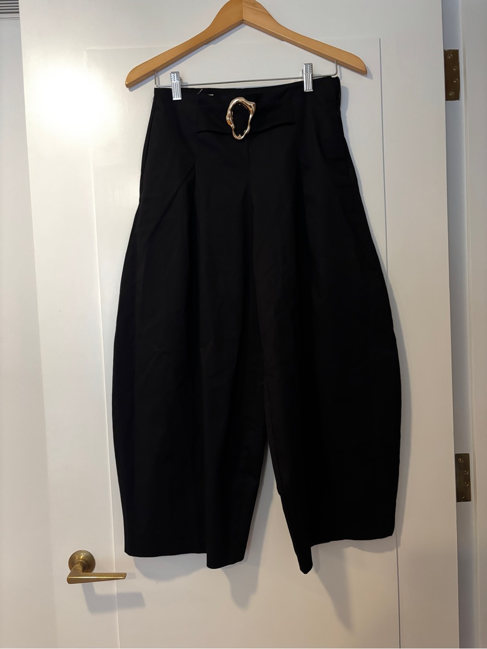 Black High-Waist Pants with Gold Buckle